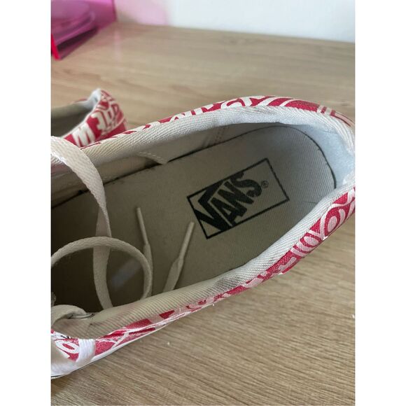 Vans Low Top Sneakers Men 8 Red White Logo Print Streetwear Skate Style Y2K - Picture 7 of 10